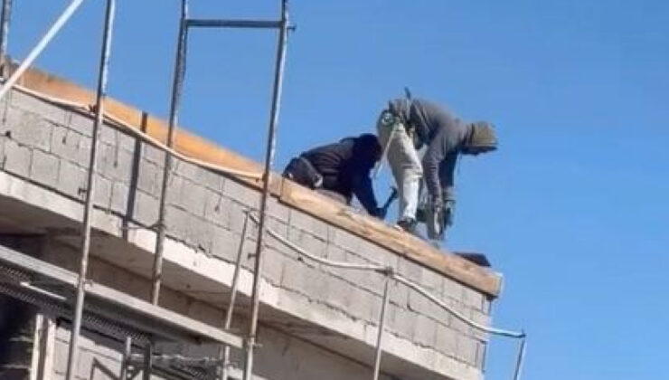 Elazığ’da İnşaat Faciası Tehlikesi: İşçiler Çatıdaki Önlemsiz Çalışmalarıyla Yürekleri Ağızlara Getirdi