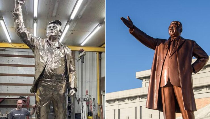 Trump’ın Altın Heykeli Tartışma Yarattı: Kuzey Kore Liderleri Anıtlarına Benzetildi